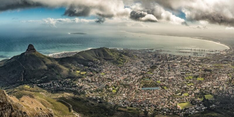 Panoramic view from top of Table mountain in Cape Town